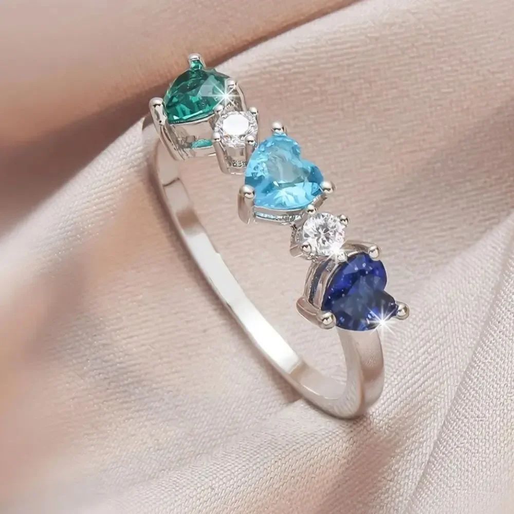 ✨️ Sterling Silver Plated Heart Shaped Lovers Blue Zircon Ring